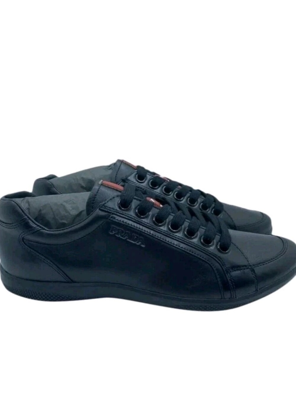 PRADA Leather Low Top Dress Sneakers Size:11 Black